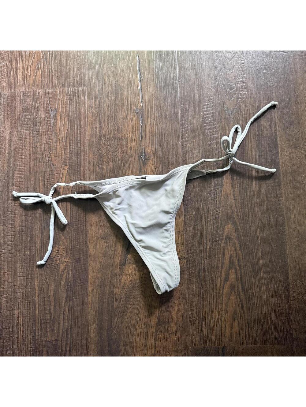 Boutine LA String Bikini Thong Bottoms Ultra Cheeky Tanning Light Gray Sz S